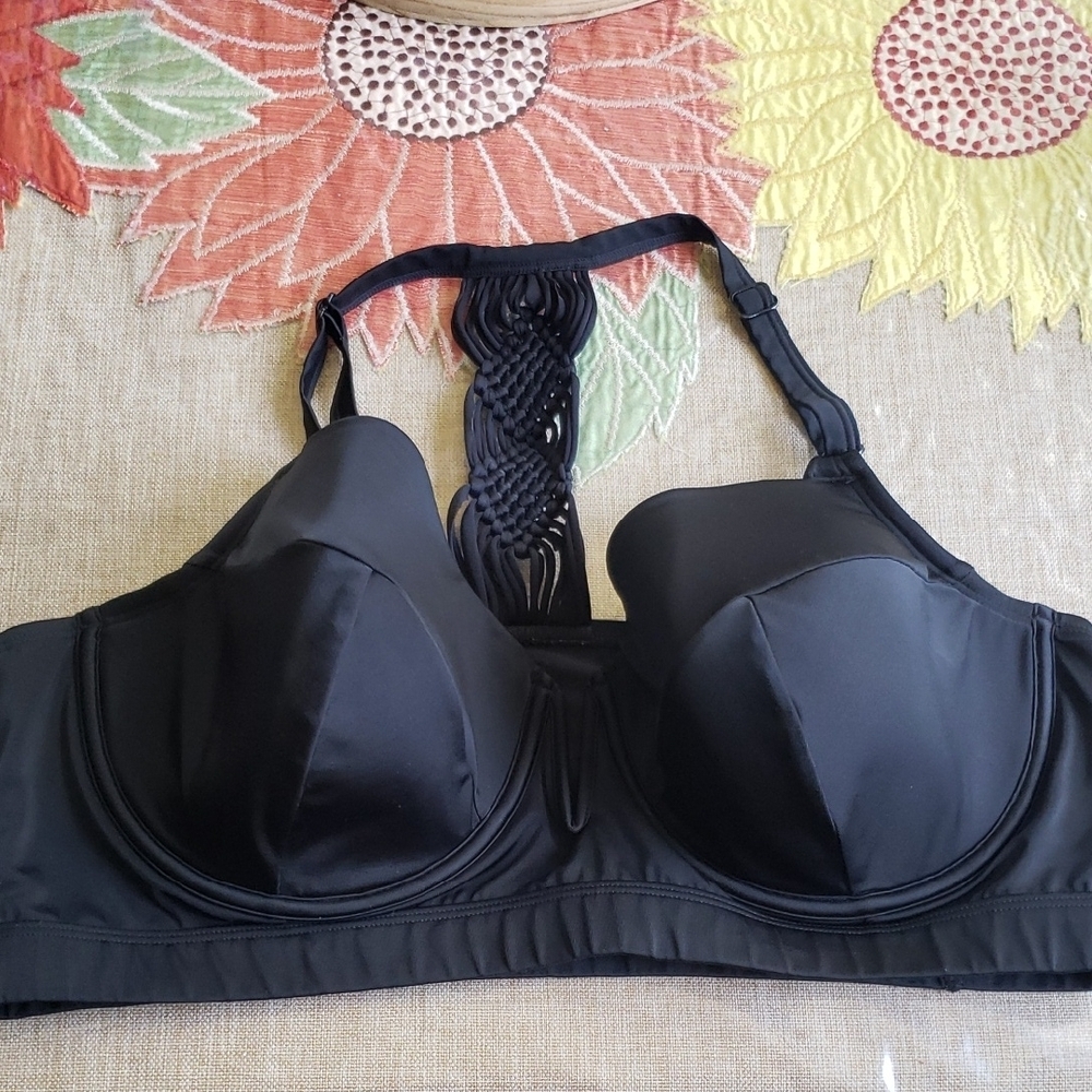 Swim By Cacique Raceback  Black Women's Bra Size 44DD